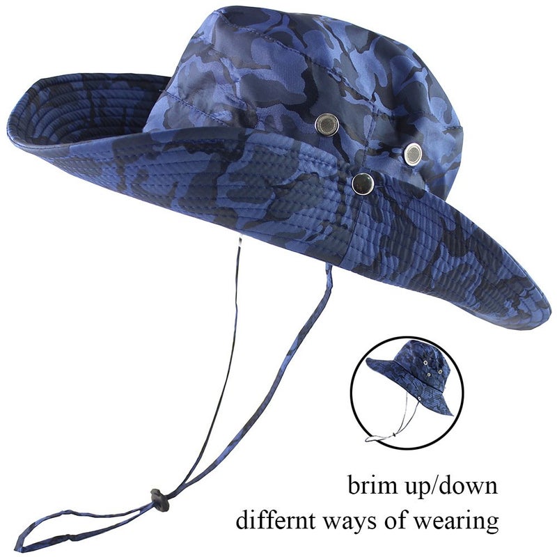 CAMOLAND Camouflage Outdoor Fishing Boonie Hat with Wide Brim UV Protection Summer Safari Sling Bucket Cap UPF 50+ (Blue) - Image 3